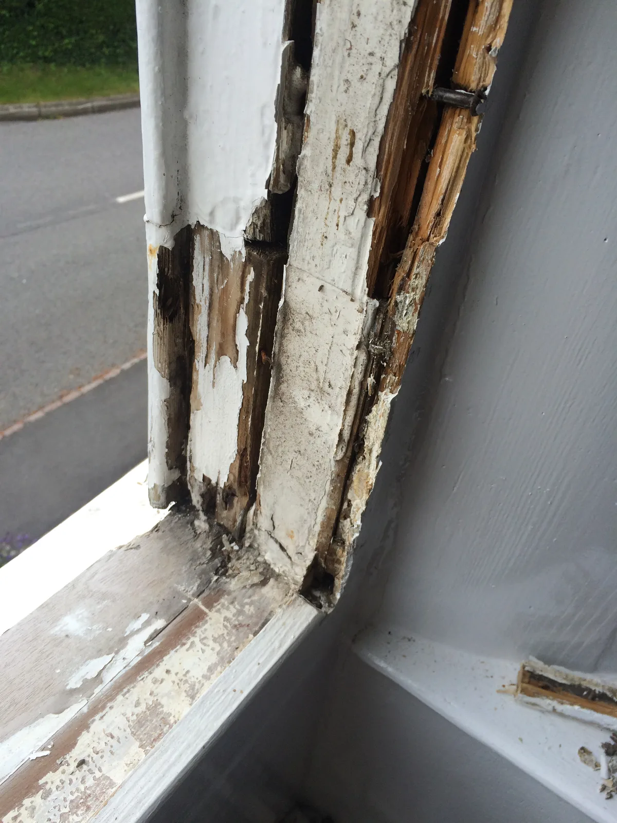 Close view of decayed Georgian window joinery