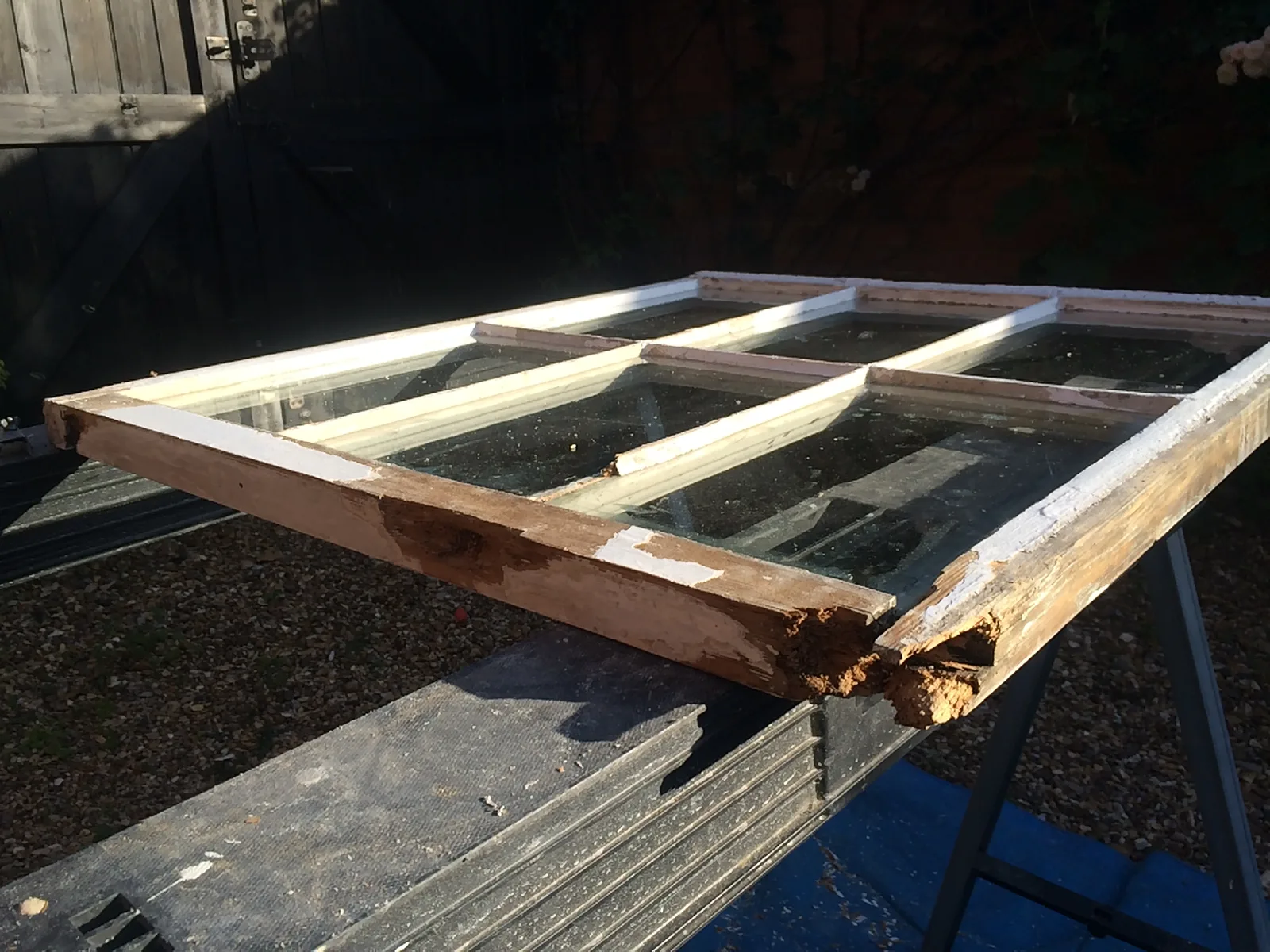 Sash window components undergoing workshop repair