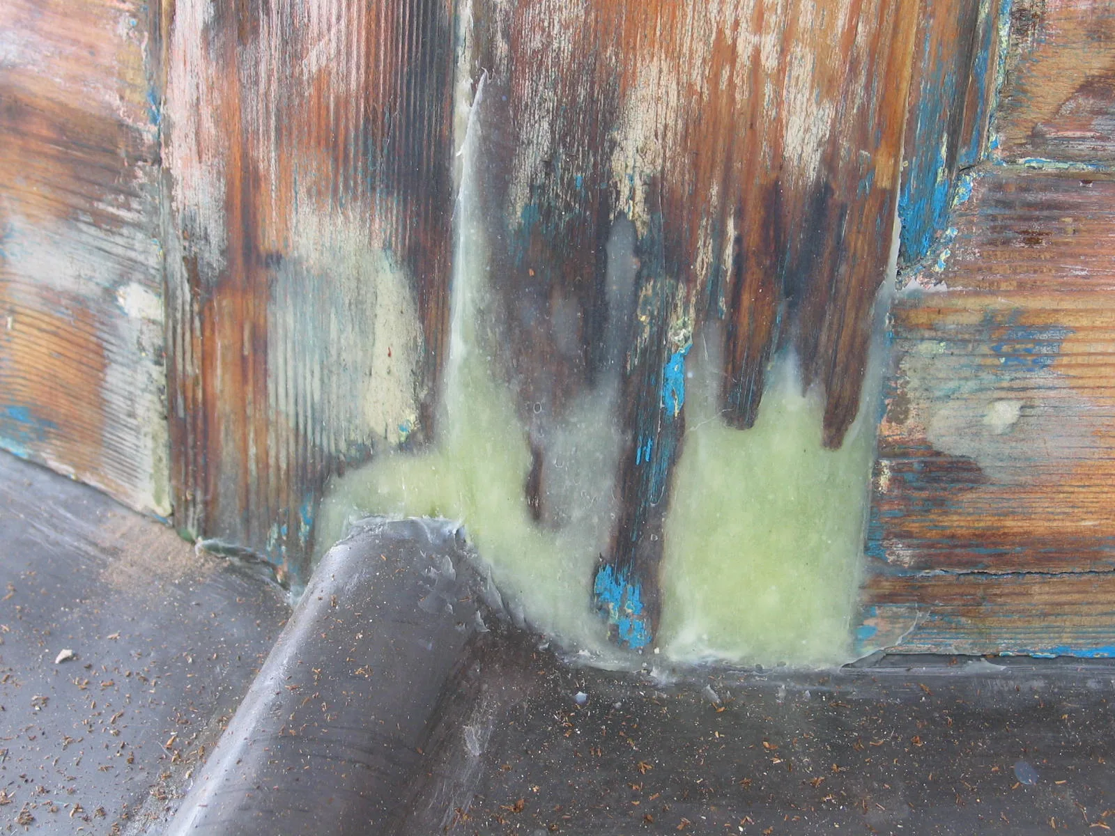 Damaged box sash joinery exposed for repair